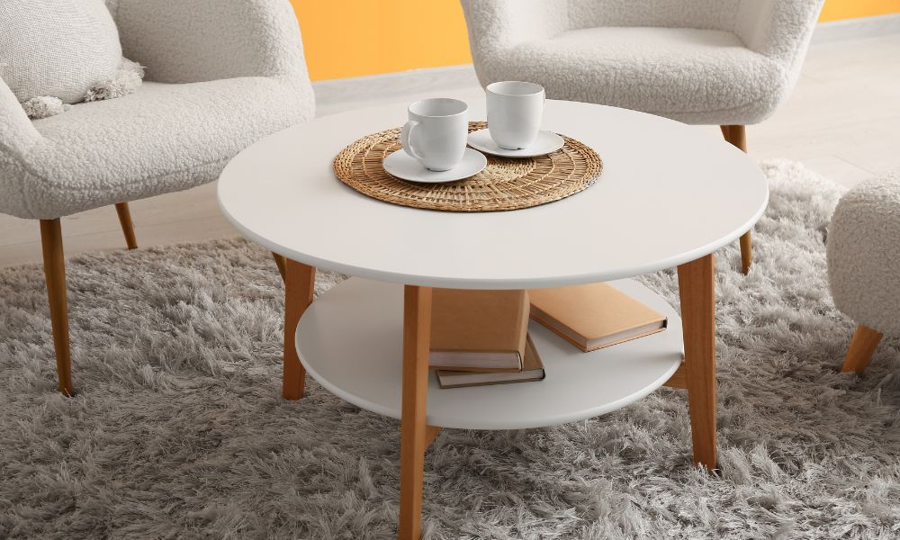 Living room coffee table with built-in storage for everyday essentials